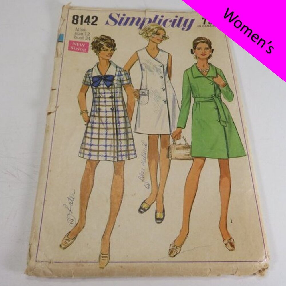 Simplicity 8142 Clothing Pattern Miss Size 12 Dress Fitted button front